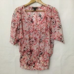 WHBM Sheer Top Red Pink Black Splash Size Small